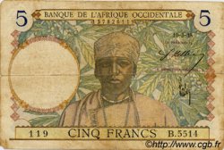 5 Francs FRENCH WEST AFRICA  1938 P.21 SGE