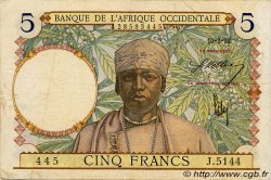 5 Francs FRENCH WEST AFRICA  1938 P.21 SS