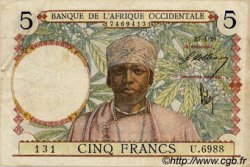 5 Francs FRENCH WEST AFRICA  1939 P.21 VF