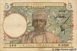 5 Francs FRENCH WEST AFRICA  1942 P.25 BC