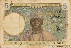 5 Francs FRENCH WEST AFRICA  1942 P.25 q.MB