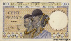 100 Francs Épreuve FRENCH WEST AFRICA  1936 P.23s VZ+