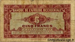 5 Francs FRENCH WEST AFRICA  1942 P.28b fS