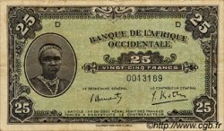 25 Francs FRENCH WEST AFRICA  1942 P.30a F+