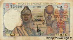 5 Francs FRENCH WEST AFRICA  1943 P.36 BC+