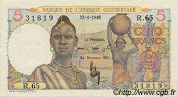 5 Francs FRENCH WEST AFRICA  1948 P.36 EBC