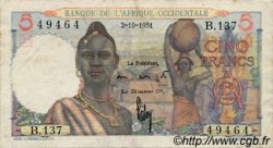 5 Francs FRENCH WEST AFRICA  1951 P.36 BC+