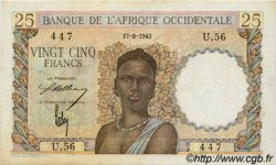 25 Francs FRENCH WEST AFRICA  1943 P.38 XF-
