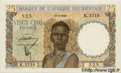 25 Francs FRENCH WEST AFRICA  1943 P.38 q.FDC