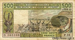 500 Francs WEST AFRICAN STATES  1986 P.405Df F