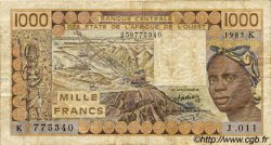 1000 Francs STATI AMERICANI AFRICANI  1985 P.707Kf q.MB