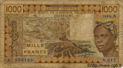 1000 Francs WEST AFRICAN STATES  1988 P.107Aa G