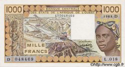 1000 Francs WEST AFRIKANISCHE STAATEN  1988 P.406Da fST+