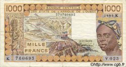 1000 Francs WEST AFRICAN STATES  1990 P.707Kj VF