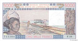 5000 Francs WEST AFRIKANISCHE STAATEN  1988 P.108Af fST+