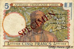 5 Francs Spécimen FRENCH EQUATORIAL AFRICA Brazzaville 1941 P.06s VF