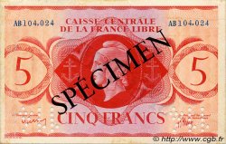 5 Francs Spécimen FRENCH EQUATORIAL AFRICA Brazzaville 1944 P.10s VF