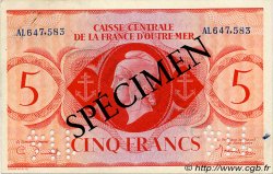 5 Francs Spécimen FRENCH EQUATORIAL AFRICA  1943 P.15as XF