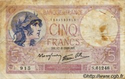 5 Francs FEMME CASQUÉE modifié FRANCE  1939 F.04 VG