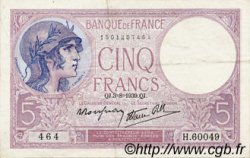 5 Francs FEMME CASQUÉE modifié FRANCIA  1939 F.04.04 MBC+
