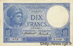 10 Francs MINERVE FRANCIA  1916 F.06.01 BB to SPL