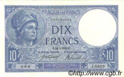 10 Francs MINERVE FRANKREICH  1918 F.06.03 fVZ