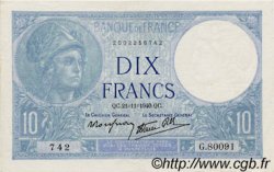 10 Francs MINERVE modifié FRANCIA  1940 F.07.21 SPL+