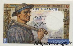 10 Francs MINEUR FRANCE  1943 F.08.08 UNC-