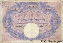 50 Francs BLEU ET ROSE FRANCE  1911 F.14.24 F-