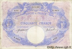 50 Francs BLEU ET ROSE FRANCE  1912 F.14.25 G