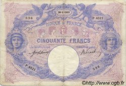 50 Francs BLEU ET ROSE FRANCE  1913 F.14.26 F+