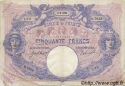 50 Francs BLEU ET ROSE FRANKREICH  1918 F.14.31 S