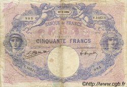 50 Francs BLEU ET ROSE FRANCIA  1924 F.14.37 q.B