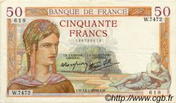 50 Francs CÉRÈS modifié FRANKREICH  1938 F.18.07 fVZ
