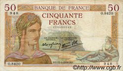 50 Francs CÉRÈS modifié FRANCE  1938 F.18.14 VF