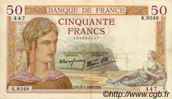 50 Francs CÉRÈS modifié FRANKREICH  1939 F.18.19 fVZ
