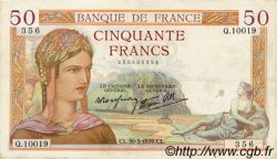 50 Francs CÉRÈS modifié FRANCE  1939 F.18.24 VF
