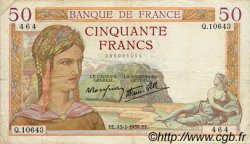 50 Francs CÉRÈS modifié FRANCE  1939 F.18.28 VF-