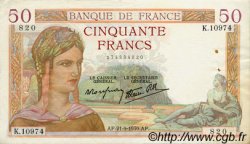 50 Francs CÉRÈS modifié FRANCIA  1939 F.18.31 MBC