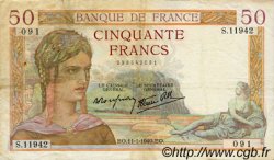 50 Francs CÉRÈS modifié FRANCE  1940 F.18.37 VF-