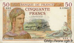 50 Francs CÉRÈS modifié FRANCIA  1940 F.18.37 q.SPL