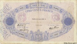 500 Francs BLEU ET ROSE modifié FRANCE  1938 F.31.13 VG