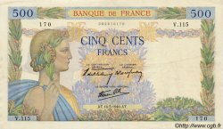 500 Francs LA PAIX FRANCE  1940 F.32.02 VF+