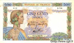 500 Francs LA PAIX FRANCE  1940 F.32.04 VF+
