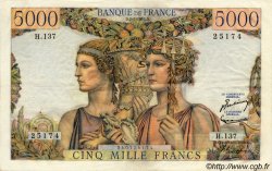 5000 Francs TERRE ET MER FRANKREICH  1953 F.48.09 fVZ to VZ