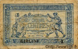 50 Centimes TRÉSORERIE AUX ARMÉES 1919 FRANCIA  1919 VF.02.07 q.MB