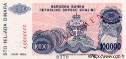 100000 Dinara Spécimen CROACIA  1993 P.R22s