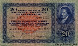 20 Francs SWITZERLAND  1942 P.39l XF+
