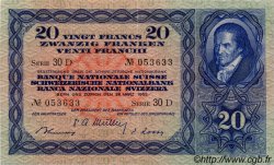 20 Francs SWITZERLAND  1952 P.39t XF-