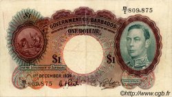 1 Dollar BARBADOS  1939 P.02b VF